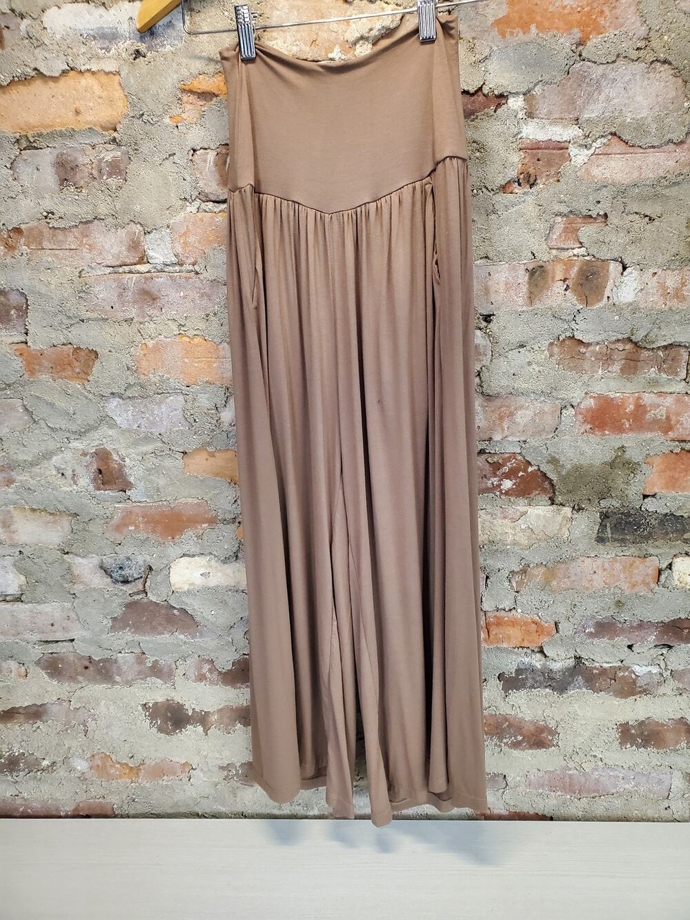 Ododos Womens Wide Leg Pants Size S Taupe Rayon Spandex High Waist Flowy